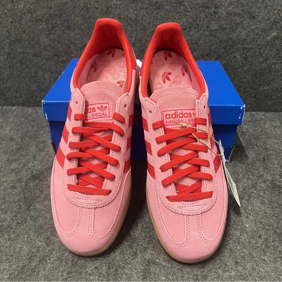 Women's adidas Originals Handball Spezial Shoes -Pink Glow Better Scarlet JR5006 - Picture 3 of 6